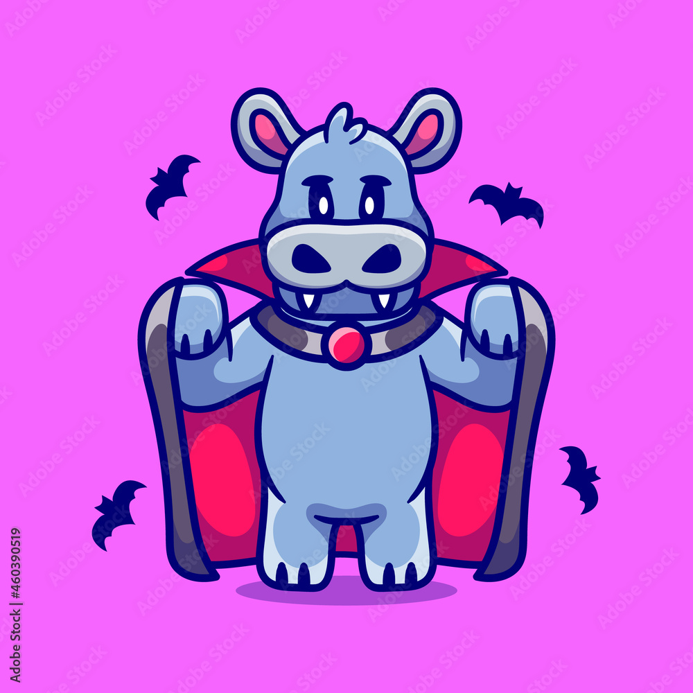 Obraz premium cute hippo wearing vampire halloween costume
