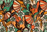 beautiful floral pattern in flat design and intense colors with green background, perfect for fabric and decoration