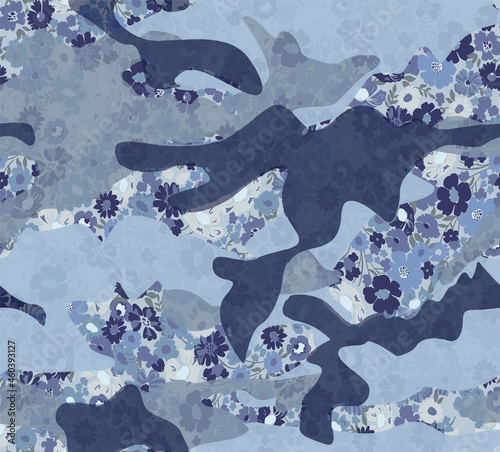 floral pattern with camouflage motifs, modern pattern design for textiles and decoration