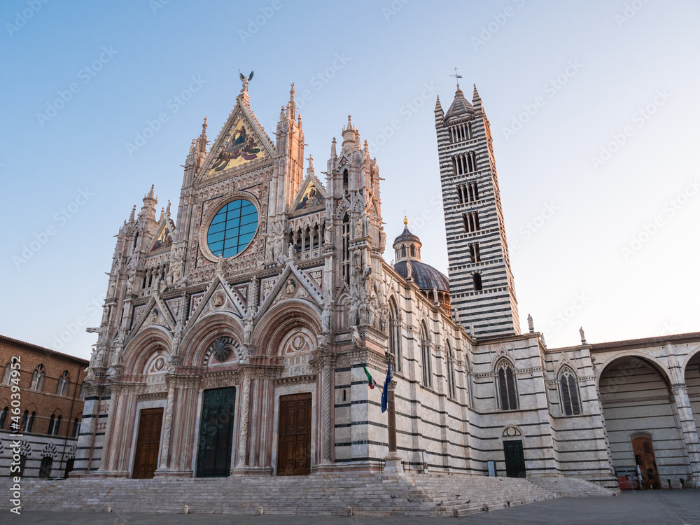 Duomo die Siena Cathedral Exterior or Cattedrale Metropolitana di Santa Maria Assunta on a Summer Morning