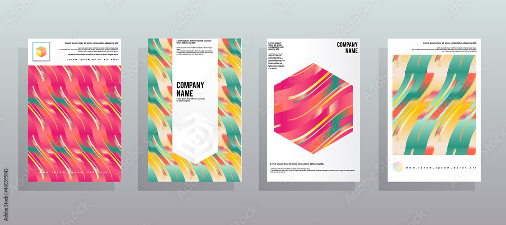 Templates for flyer, brochure, booklet, report.
Vector minimal abstract geometric templates with modern pattern background. Creative trendy colors cover background