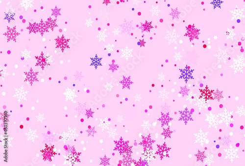 Light Purple, Pink vector texture with colored snowflakes.