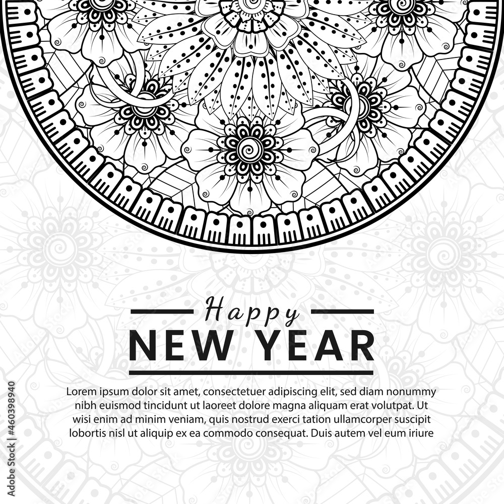 Obraz premium Happy new year banner or card template with mehndi flower
