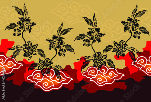 Motif Mega Mendung, batik motif typical of West Java Indonesia, curved line pattern with cloud objects, with developments and various artistic colors