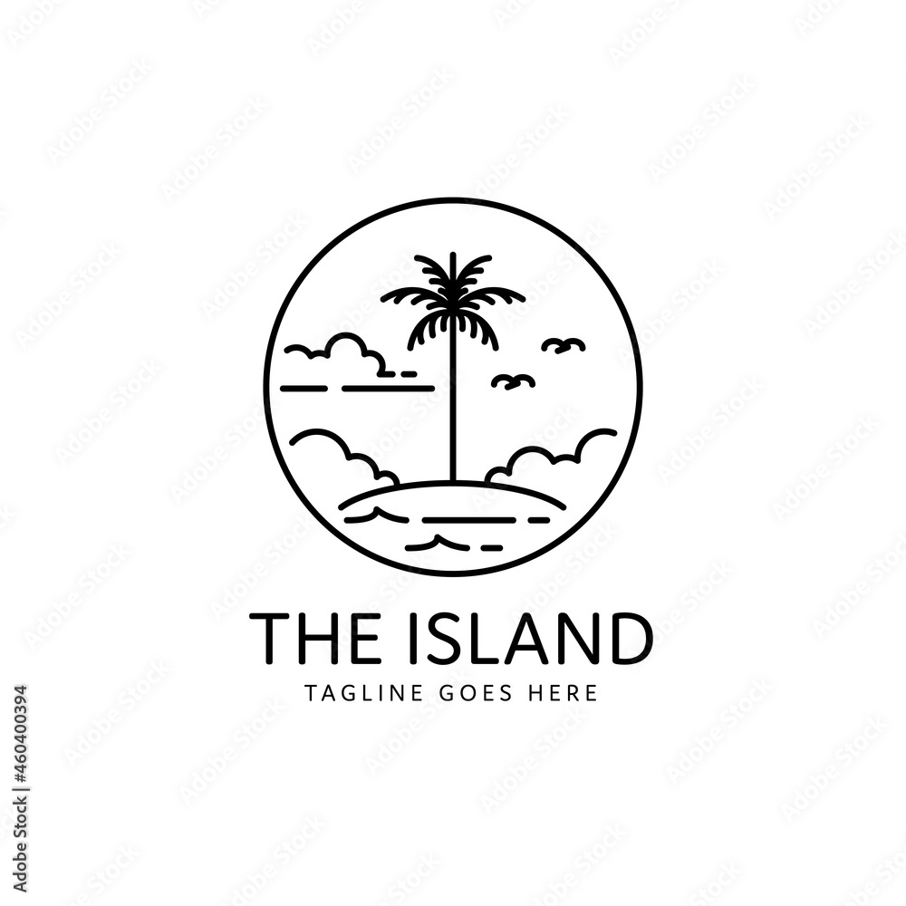 tropical island with palm tree monoline style design tropical island with palm tree monoline style design