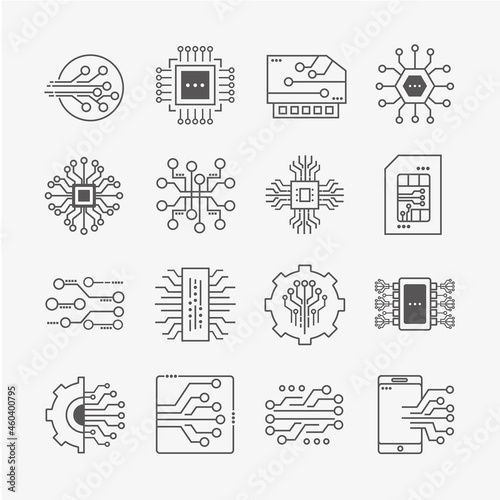 sixteen electronic circuits icons