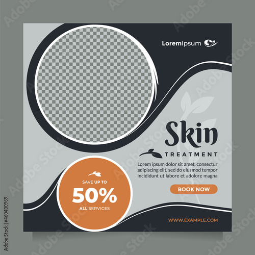 Skin care center social media post and banner promotion. Creative vector design concept of professional beauty care, hair spa, hair mask, hair stylist, cosmetic sale, make up, etc