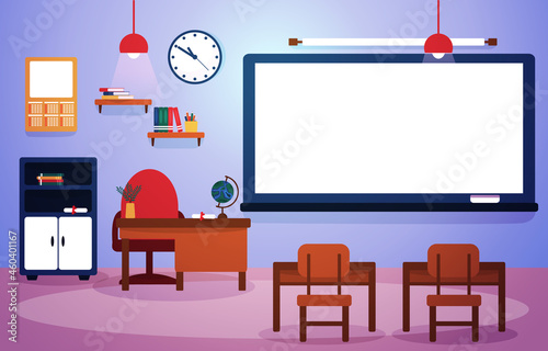 Class School Nobody Classroom Whiteboard Table Chair Education Illustration