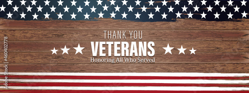 Thank you veterans, November 11, honoring all who served, posters, American flags against a wooden background vector illustration