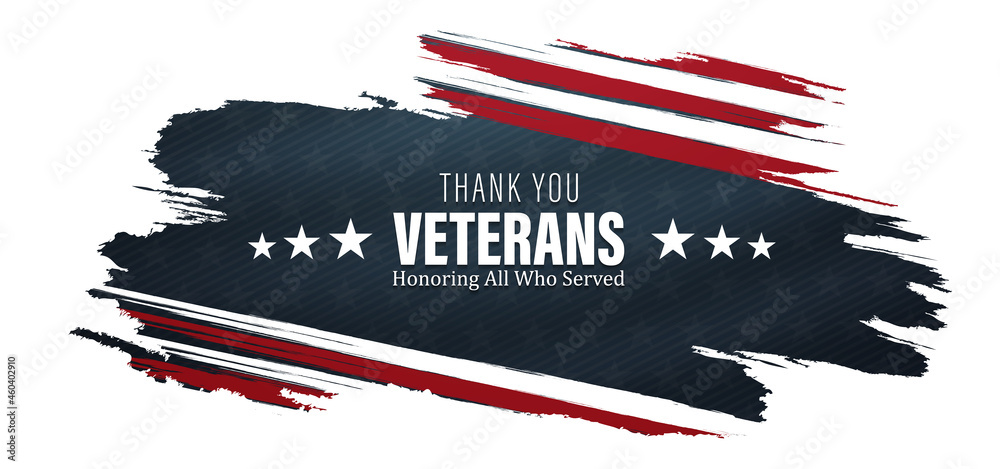 Thank you veterans, November 11, honoring all who served, posters, American flags background vector illustration - obrazy, fototapety, plakaty 