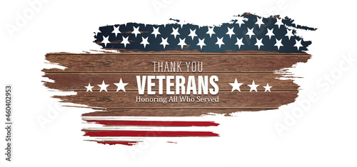 Thank you veterans, November 11, honoring all who served, posters, American flags against a wooden background vector illustration
