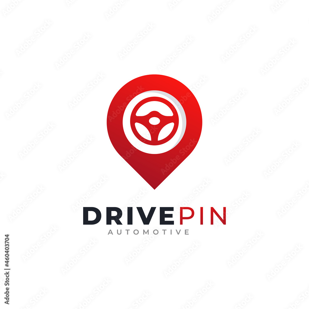 Drive Point Logo. Location Pin Combined with Steering wheel Icon Vector Illustration Drive Point Logo. Location Pin Combined with Steering wheel Icon Vector Illustration
