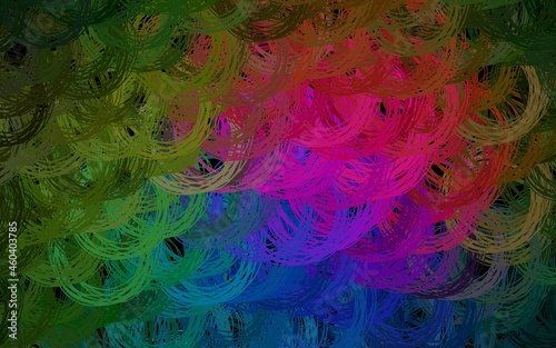 Dark Pink, Green vector background with curved lines.