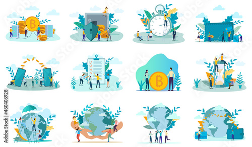 Fototapeta Naklejka Na Ścianę i Meble -  Earth protection,the ozone layer, environmental protection,time management, global financial payments.A set of flat icons vector illustrations on the topic of business and technology.