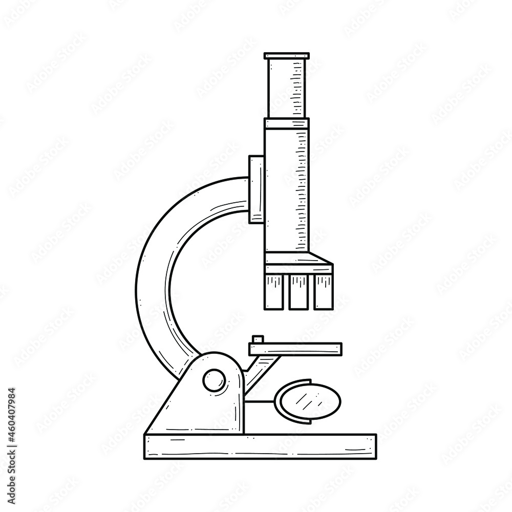 Abstract Hand Drawn Microscope, Research Doodle Concept Vector Design Outline Style On White Background Isolated For Science, Alchemy, Chemistry Abstract Hand Drawn Microscope, Research Doodle Concept Vector Design Outline Style On White Background Isolated For Science, Alchemy, Chemistry