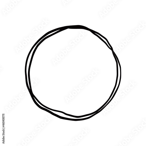 Hand drawn circle line badge. Rustic, grunge style circle badge for frame, label, burst border. Vector illustration. Drawn brush scribble line.