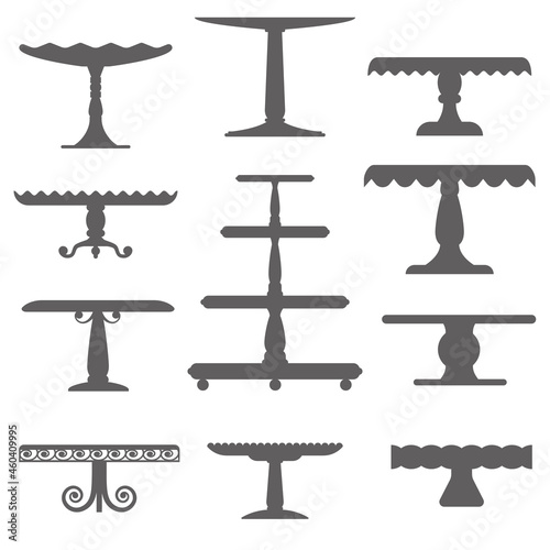 Set of cake stands in flat icon style. Empty trays for fruit and desserts. Vector illustration.