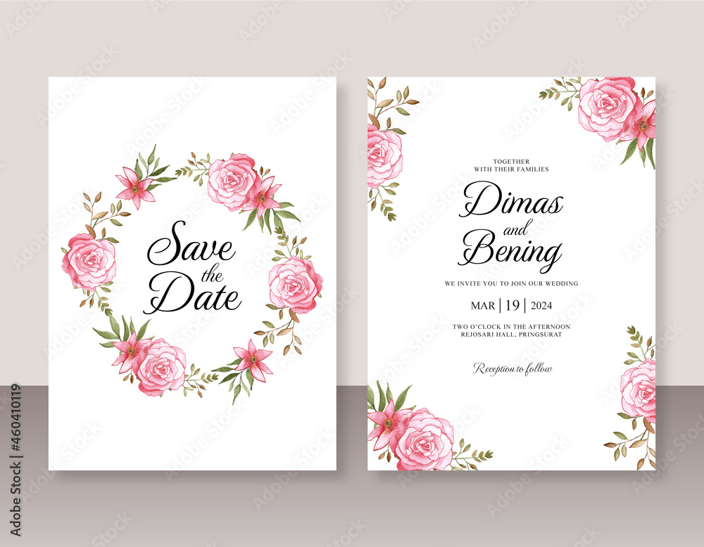 Beautiful wedding invitation with flowers watercolor