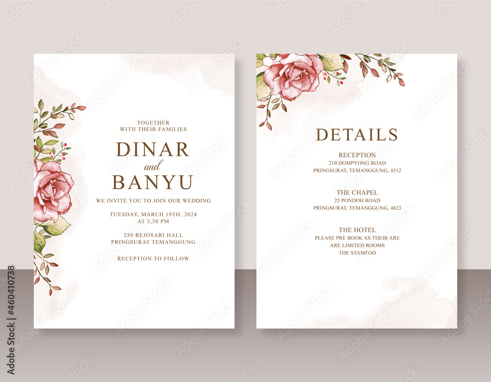 Elegant wedding invitation set with floral watercolor
