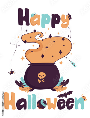 Fototapeta Naklejka Na Ścianę i Meble -  Happy Halloween vector illustration. Greeting card, stickers, posters design
