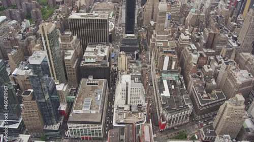 Aerial view time lapse from the top of skyscrapers with street and density of building of Manhattan, New tork photo