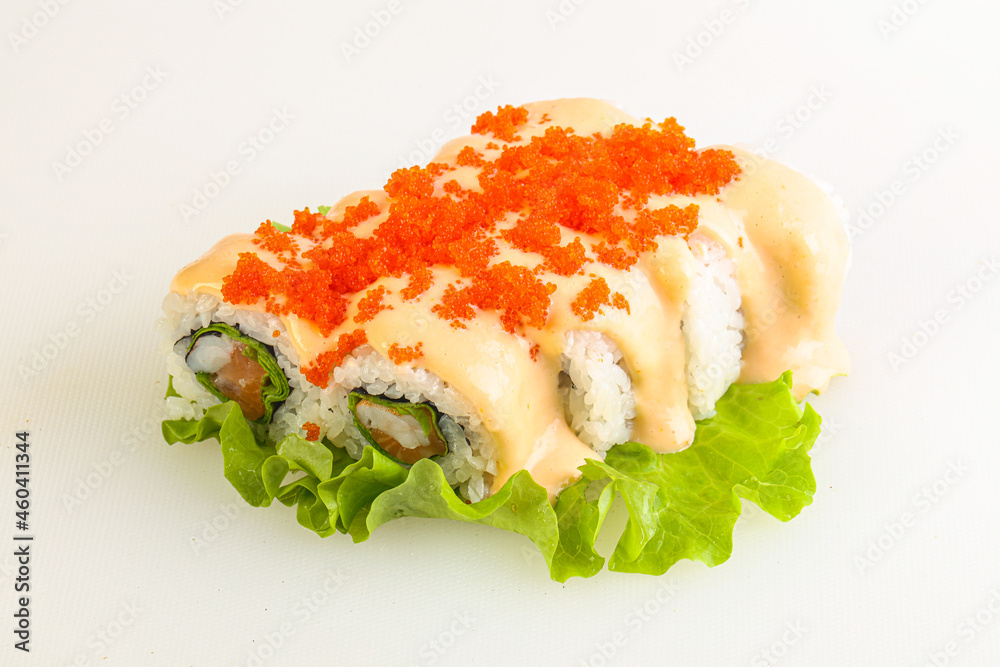 Japanese roll with salmon and prawn Japanese roll with salmon and prawn