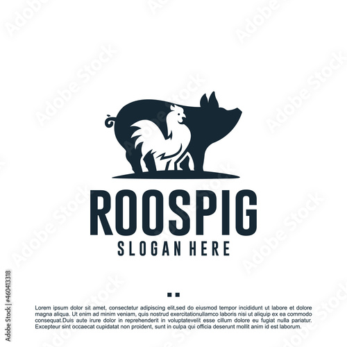 rooster and pig ,animal farm , logo design inspiration