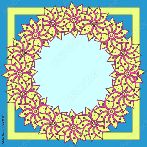 floral frame for text on a blue background