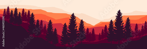 pine tree forest at mountain landscape vector illustration design for wallpaper design, design template, background template, and tourism design template © FahrizalNurMuhammad