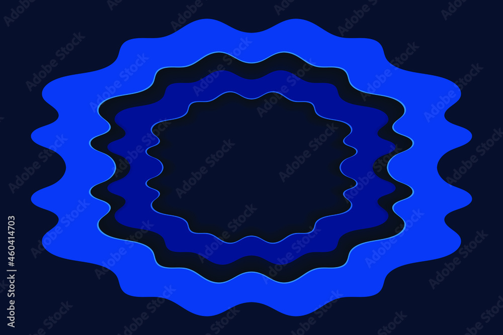 Blue illustration with waves. Curve lines. Abstract wavy paper background. 