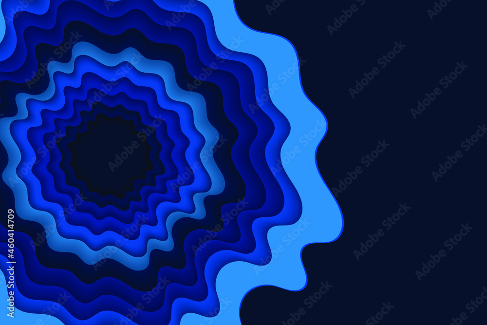 Blue illustration with waves. Curve lines. Abstract wavy paper background. 