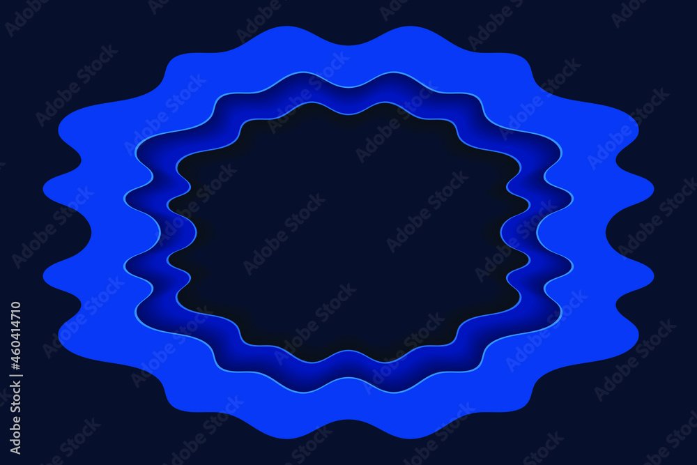 Blue illustration with waves. Curve lines. Abstract wavy paper background. 