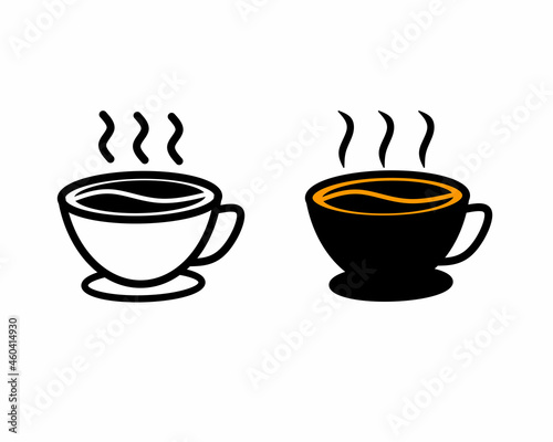 illustration of coffee cup with coffee beans and steam. Steam coffee cup icon design.