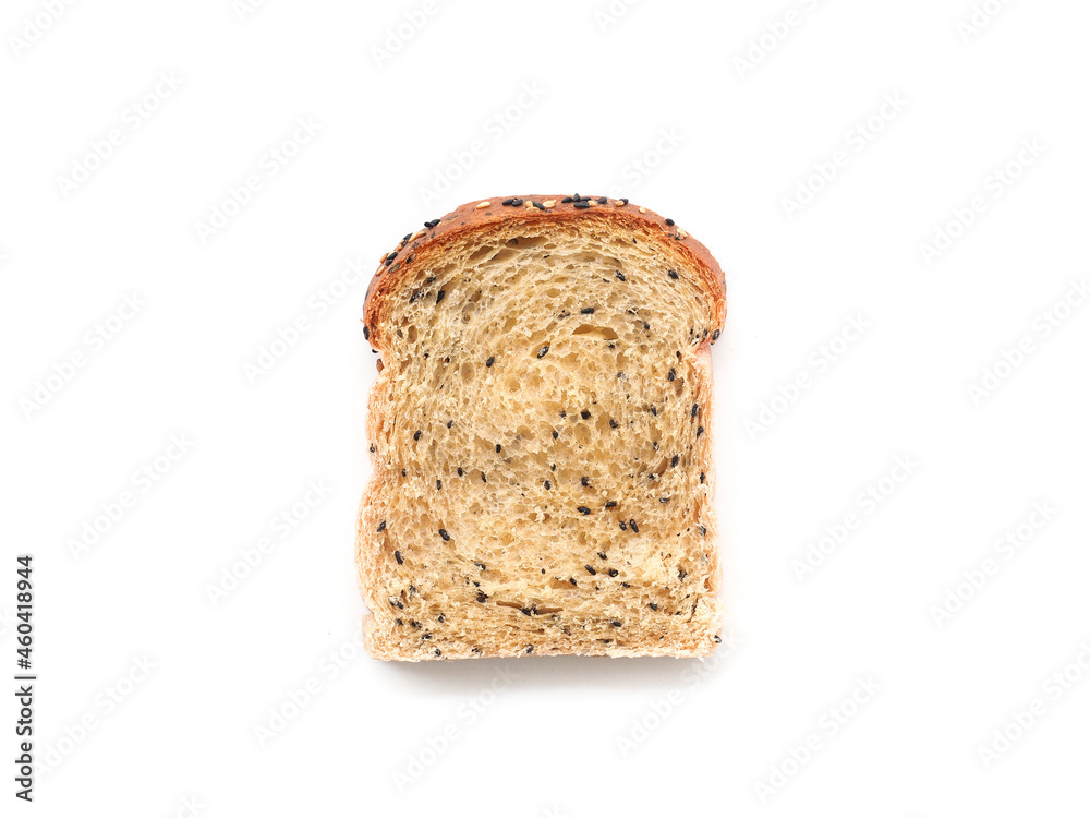 Slice of cereal bread with black sesame seed on white background Slice of cereal bread with black sesame seed on white background