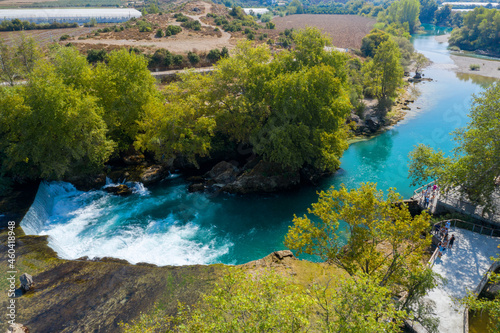 Waterfall Manavgat. Attractions in the vicinity of Side. Manavgat. Turkey. Antalya. Alania. View from above. Aerial photography