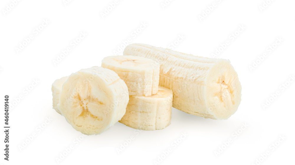 sliced banana path isolated on white background.