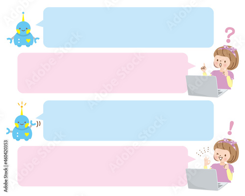 パソコンでプログラミングを学ぶ女の子とロボット