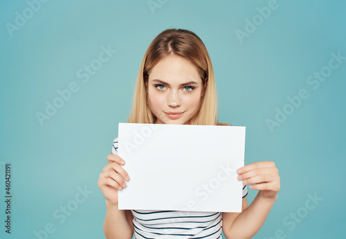 blonde woman with a white sheet in hand banner isolated background