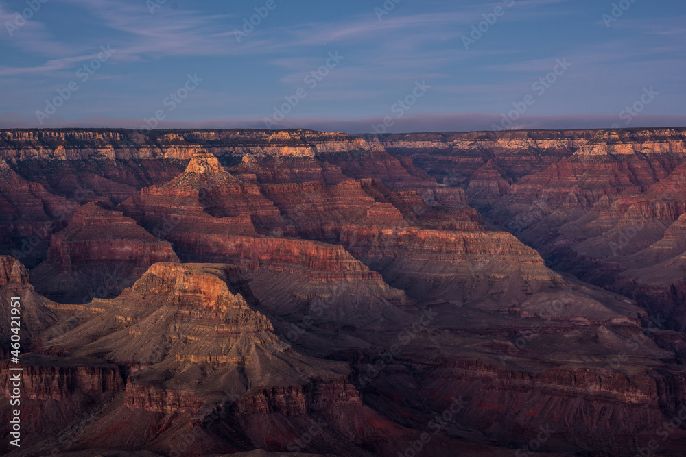 Sunset light and hills in the Grand Canyon