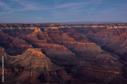 Sunset light and hills in the Grand Canyon