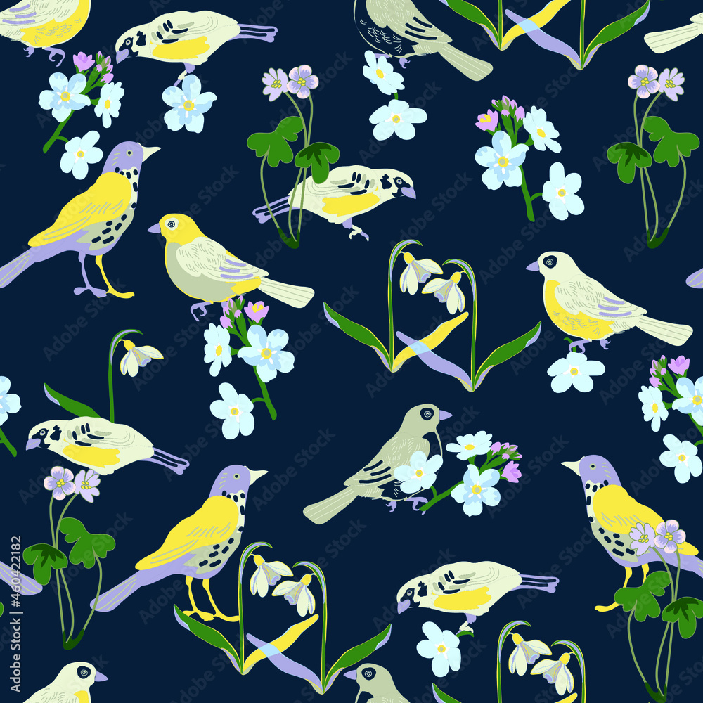 Obraz premium seamless pattern with birds and flowers