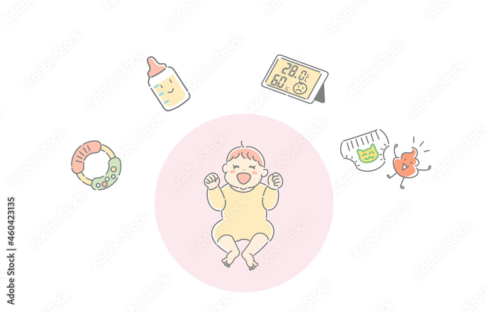 笑顔の赤ちゃんとアイテム　全身