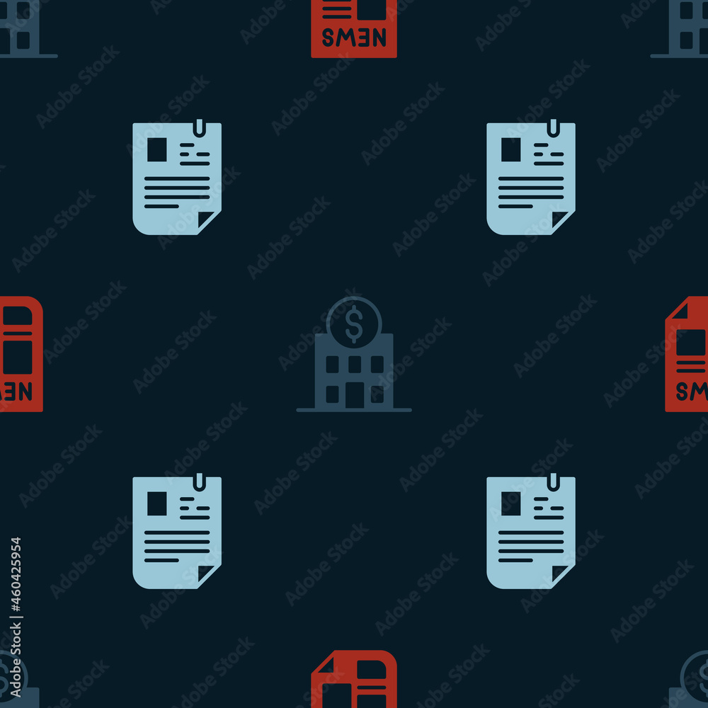 Set News, Bank building and Resume on seamless pattern. Vector Set News, Bank building and Resume on seamless pattern. Vector