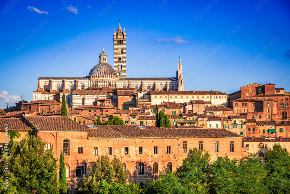 Siena, Tuscany, Italy - Dome sunset with blue sky
