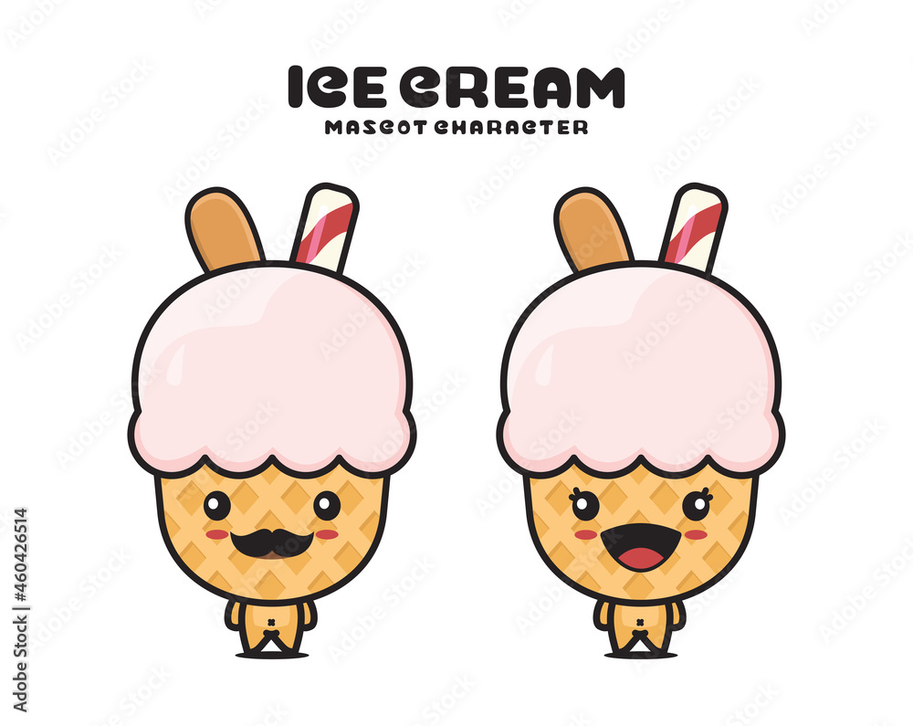 cute ice cream mascot, isolated on white background cute ice cream mascot, isolated on white background