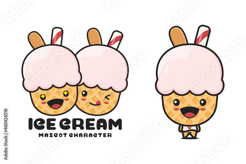 cute ice cream mascot, isolated on white background