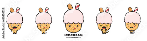 cute ice cream mascot, with different facial expressions and poses
