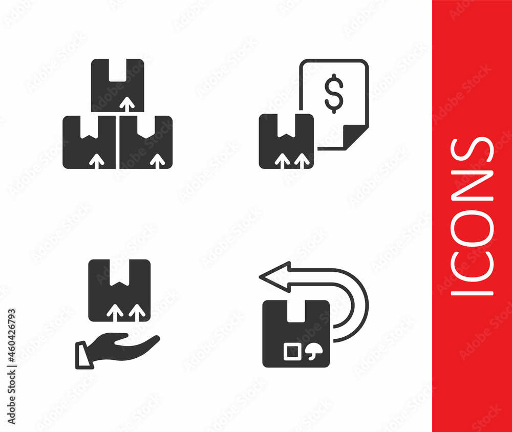 Set Return cardboard box, Carton, Delivery hand with and Waybill icon. Vector Set Return cardboard box, Carton, Delivery hand with and Waybill icon. Vector
