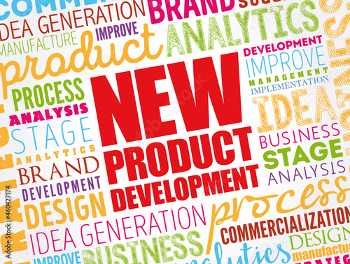 New product development word cloud collage, business concept background