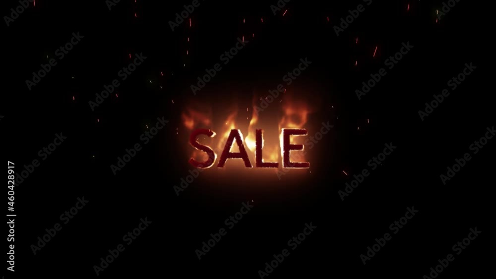 Animation of sale text in burning flames over black background Animation of sale text in burning flames over black background